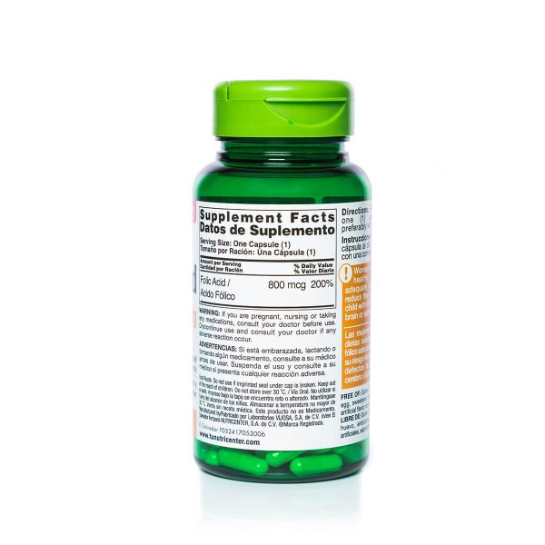 Ácido fólico 800 mcg Nutricenter - Frasco 60 cápsulas