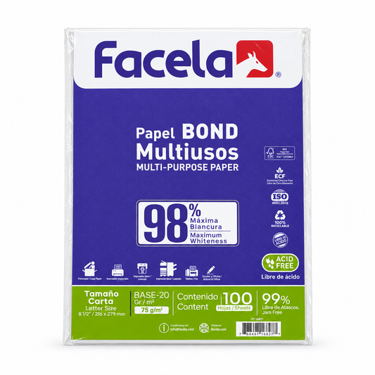 Papel bond FACELA tamaño carta - 100 hojas