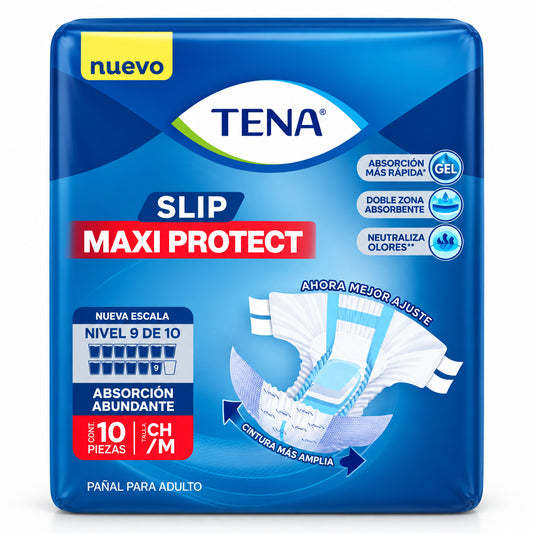 Pañales TENA slip maxi protect CH/M - bolsa 10u