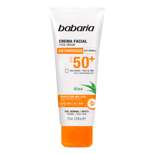 Crema facial BABARIA antiarrugas SPF50 - tubo 75mL