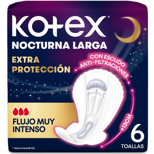 Toallas femeninas KOTEX nocturna larga extra protección - bolsa 6u