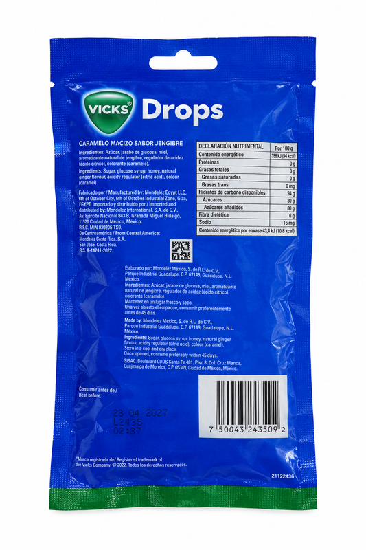 Caramelos VICK Drops jengibre - bolsa 20u