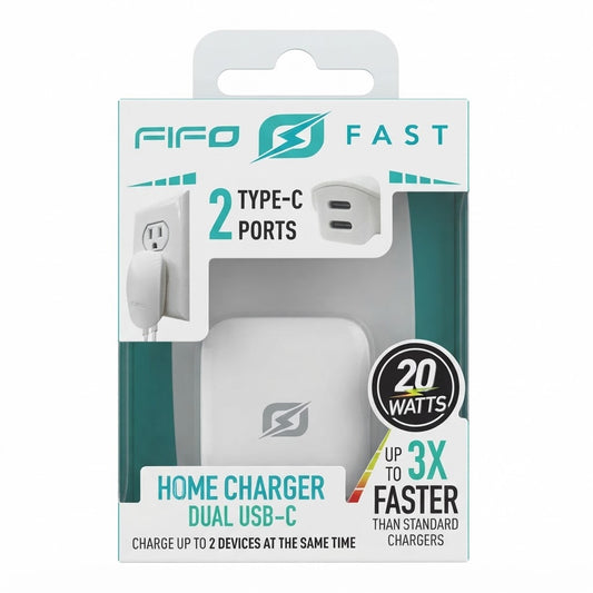 Cargador para pared FIFO dual: 2 puertos tipo-C - 1u