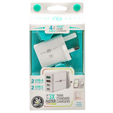 Cargador para pared FIFO cuadruple: dual USB + dual tipo-C - 1u