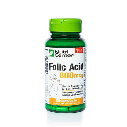 Ácido fólico 800 mcg Nutricenter - Frasco 60 cápsulas