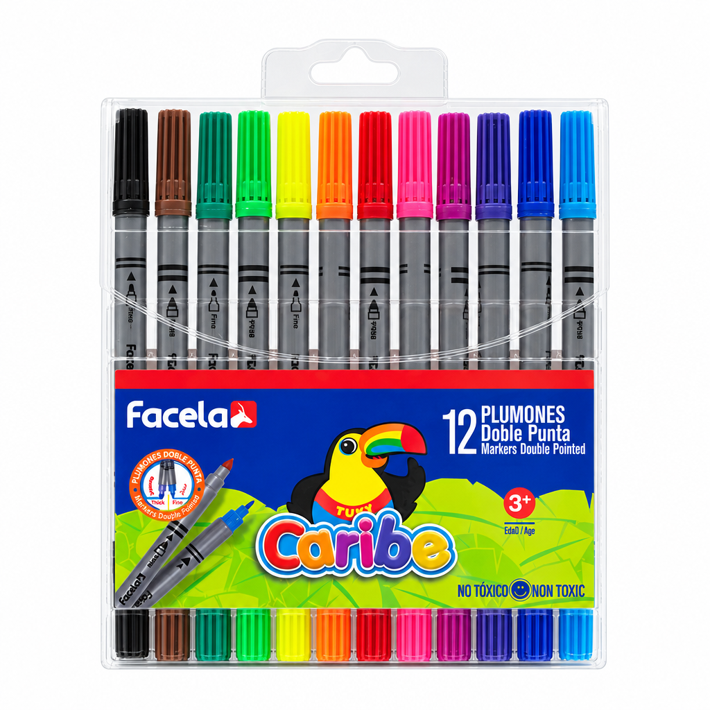 Plumones FACELA Caribe doble punta - 12u