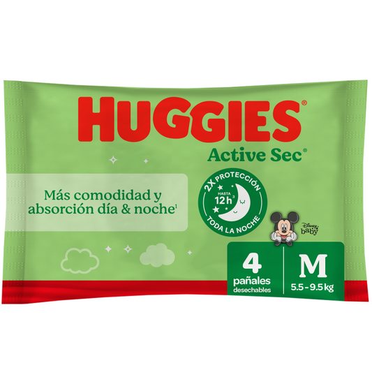 Pañales HUGGIES active set M - bolsa 4u