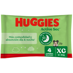 Pañales HUGGIES active set XG - bolsa 4u