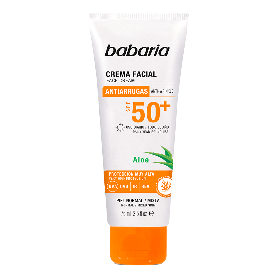 Crema facial BABARIA antiarrugas SPF50 - tubo 75mL