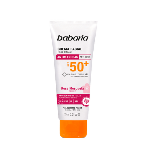 Crema facial BABARIA antimanchas SPF50 - tubo 75mL