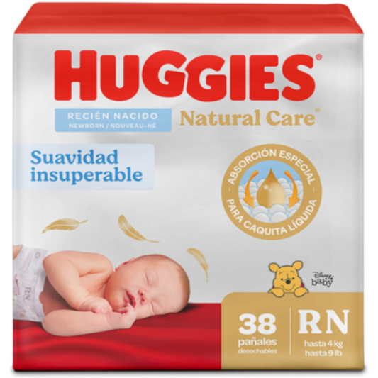 Pañales HUGGIES natural care RN/0 - bolsa 38u