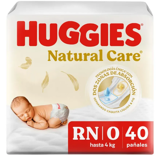 Pañales HUGGIES natural care RN/0 - bolsa 40u