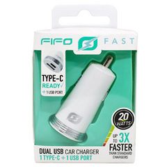 Cargador para carro FIFO dual: USB + puerto tipo-C - 1u