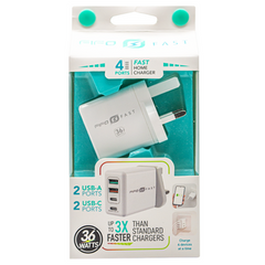 Cargador para pared FIFO cuadruple: dual USB + dual tipo-C - 1u